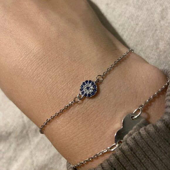 Silver Evil Eye Blue Zircon Crystal Bracelet - Picture 4 of 7